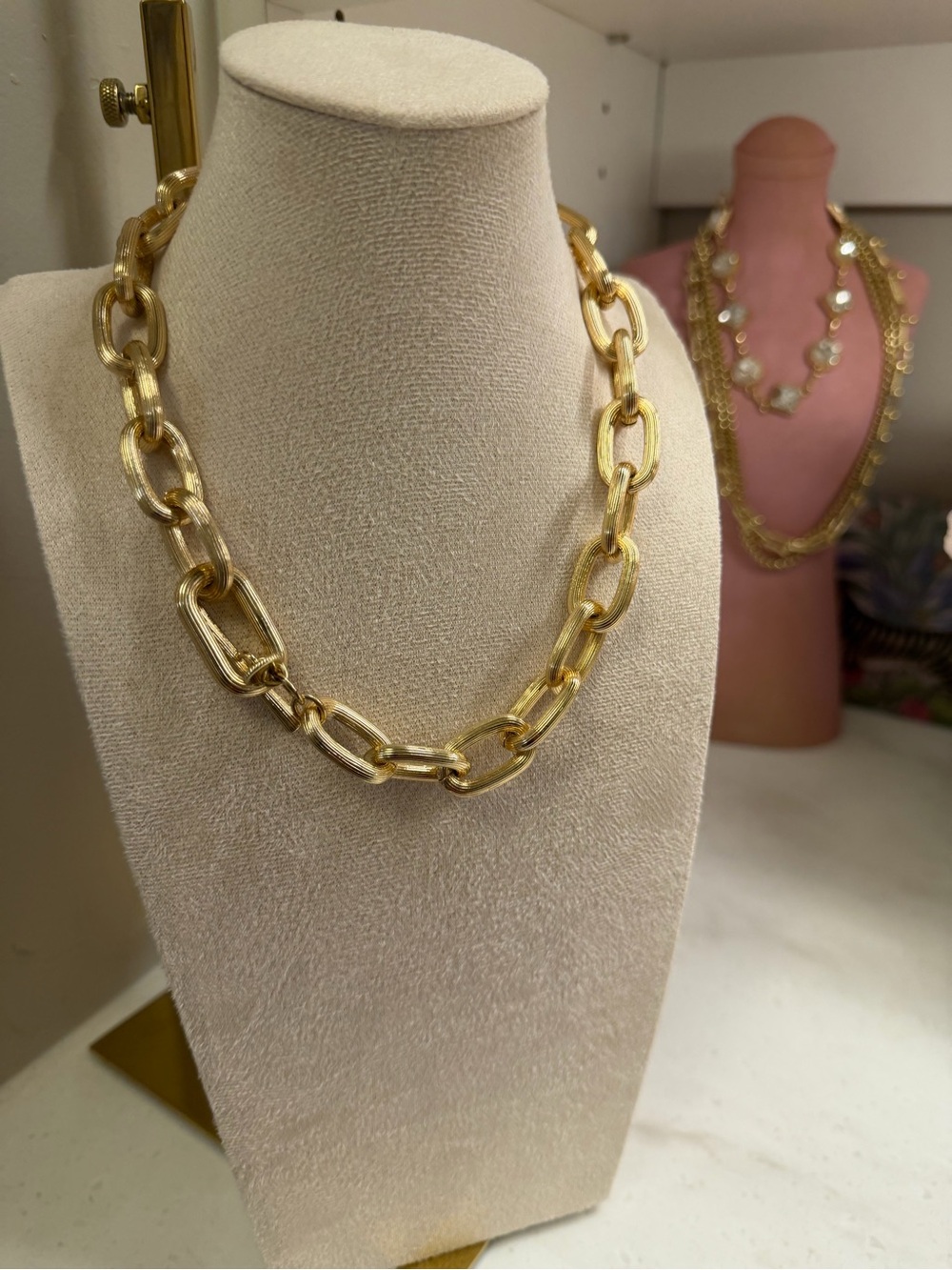 All Saints Gold Textured Link Necklace